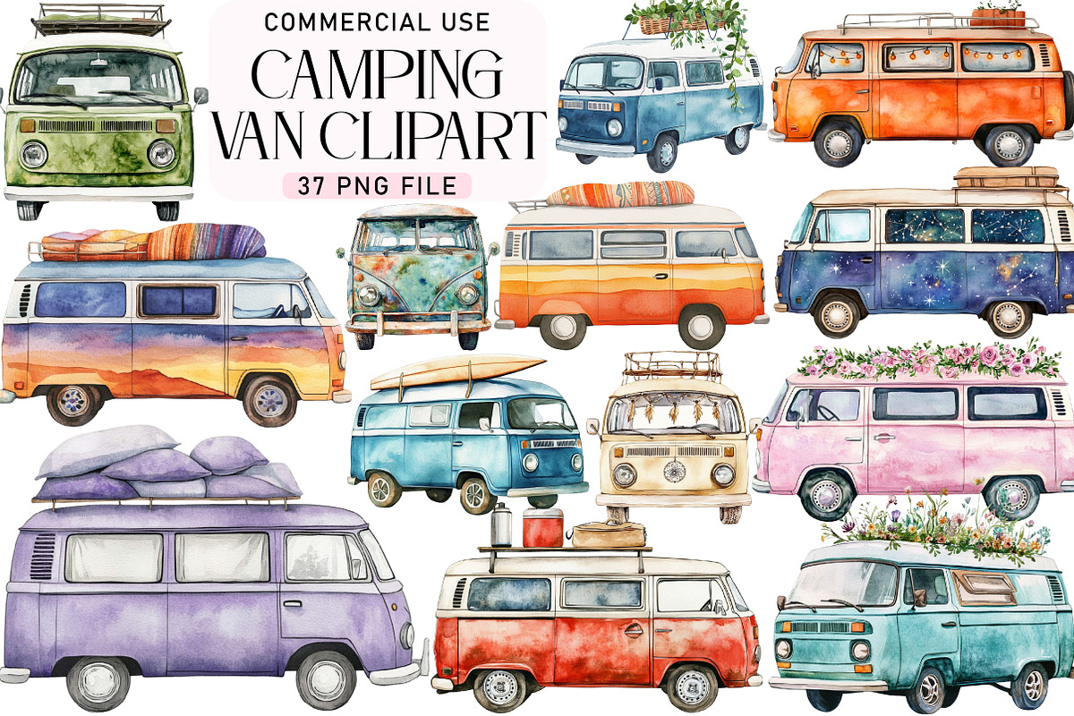 Watercolor Camping Van Clipart, an Illustration by Daily.Designs (Photo 1 of 5)