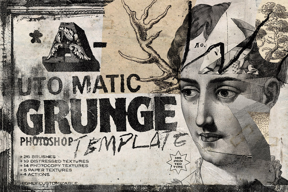 Automatic Grunge Photoshop Template, a Brushes & More by Misprinted Type (Photo 1 of 9)