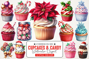 Holiday Cupcakes & Candy Clipart, an Illustration by RobertsArt