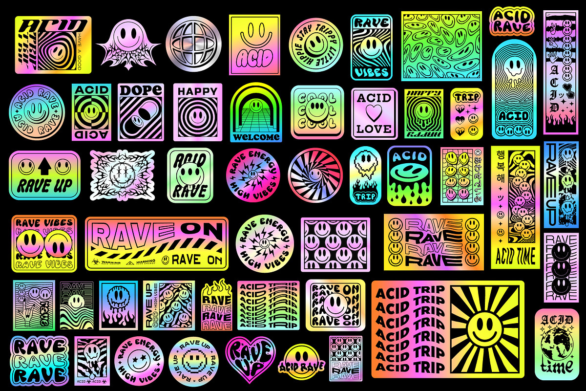 ACID RAVE HOLOGRAPHIC STICKERS, an Object Graphic by craftlove (Photo 3 of 4)