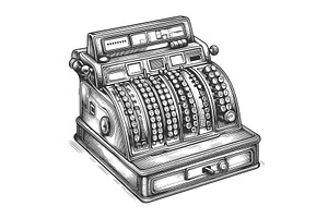 Vintage Mechanical Cash Register, a Finance Illustration by AlexArt