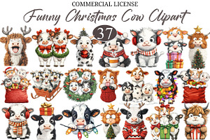 Funny Christmas Cow Clipart PNG, a Seasonal Illustration by designcity5