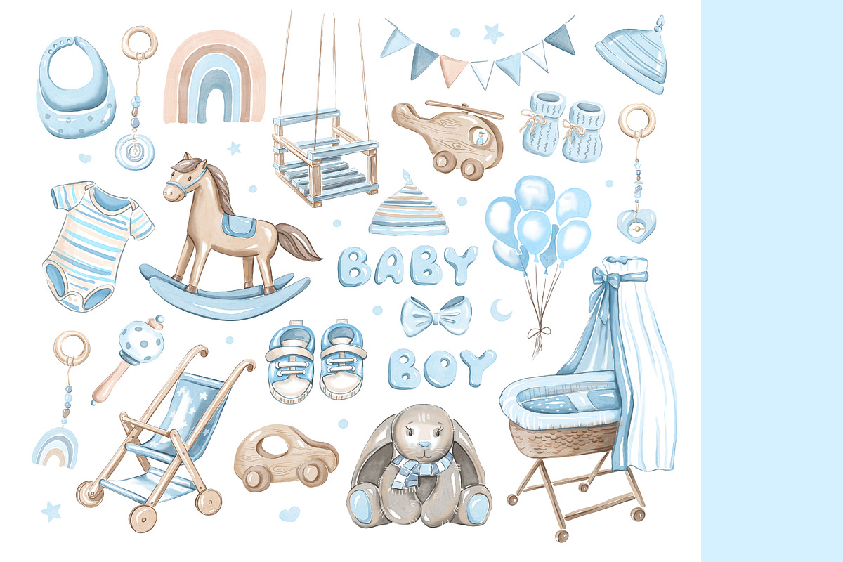 Nursery clipart, baby boy items PNG, an Object Illustration by Alena Kurian (Photo 2 of 3)