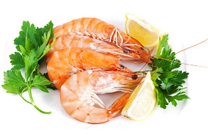 plate with shrimps closeup