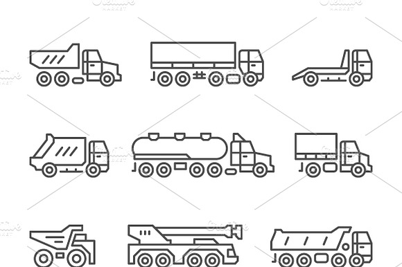 Set Line Icons Of Trucks
