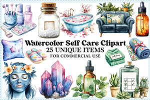 Watercolor Self Care Clipart Bundle, an Illustration by Craft Nest