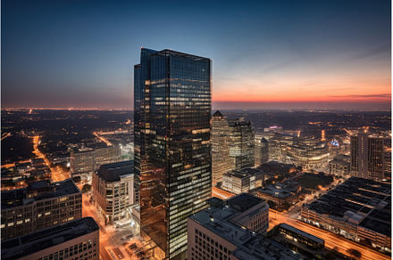 high-rise with view of bustling city, an Architecture Photo by Sergey Kotenev