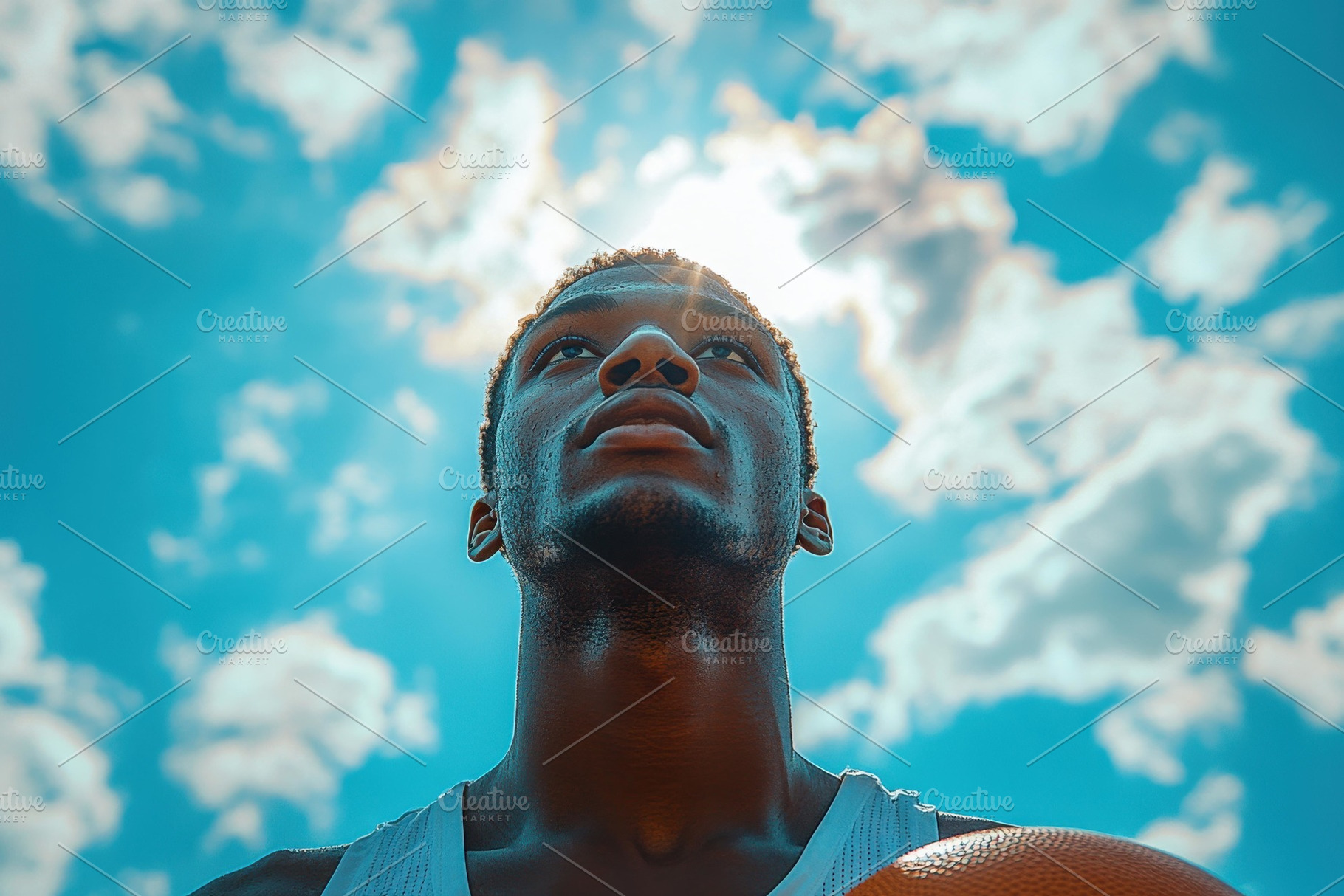 Young athlete looking up at the sky, a Photo by Tanuart