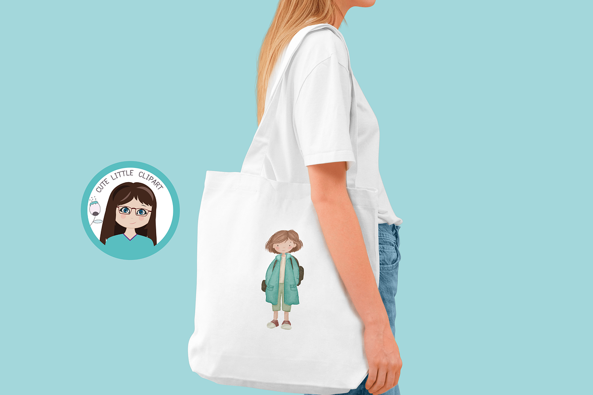 Back to School Watercolor Girls Clip, an Illustration by Cute Little Workshop (Photo 2 of 5)