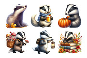 Watercolor Autumn Badger Clipart, an Illustration by Daily.Designs (Thumbnail 2 of 5)