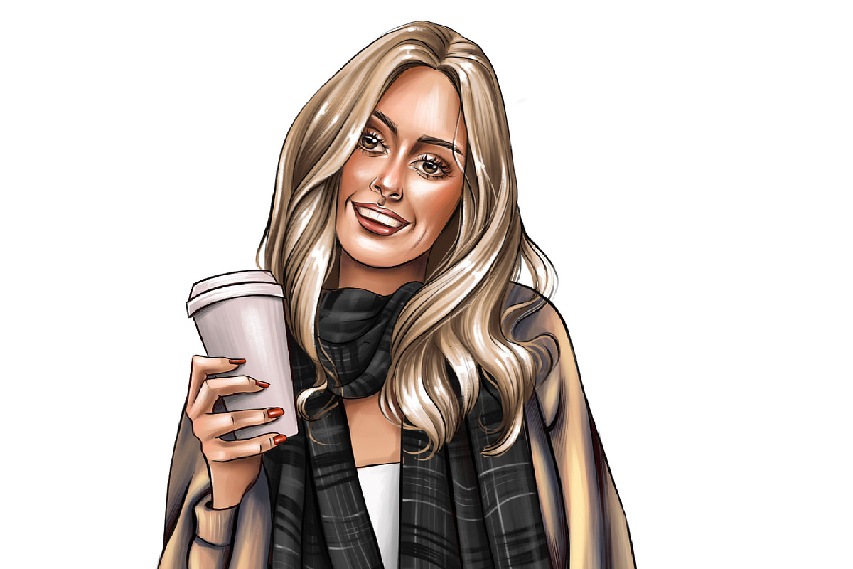 Fashion girl with coffee clipart, a Person Illustration by KupalinaArt (Photo 5 of 5)