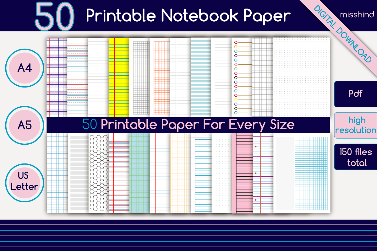 50 Elegant Printable Notebook Paper | Creative Market