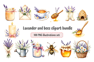 Lavender and Bees Clipart Bundle
