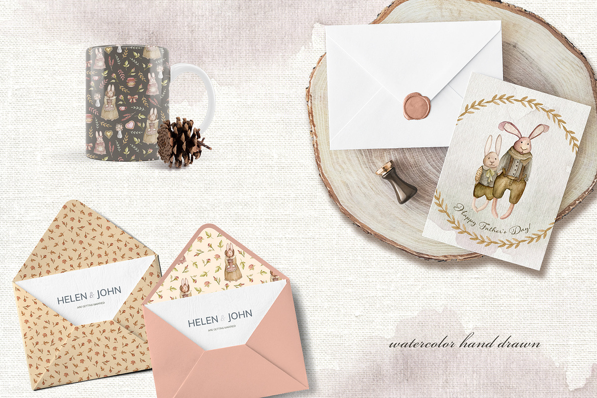 Vintage rabbits. Watercolor set, an Object Graphic by JuliaBadeeva (Photo 5 of 7)