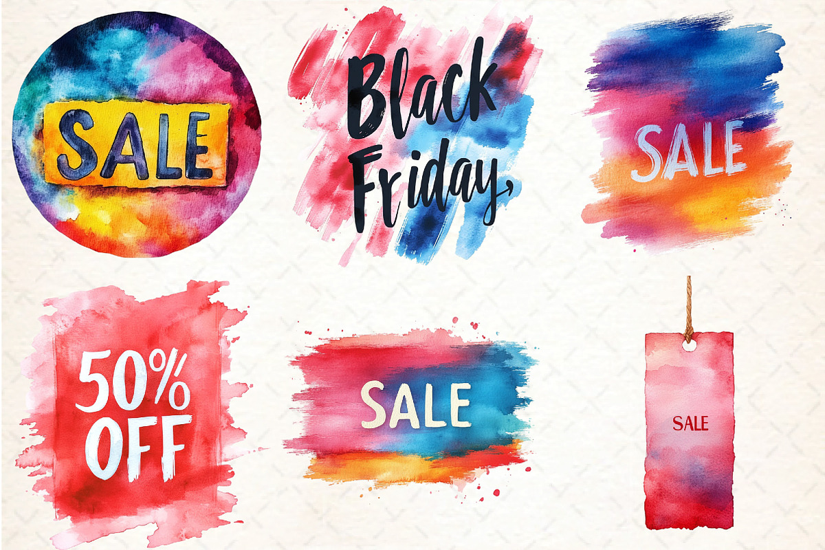 Watercolor Sale Banner Black Friday, an Illustration by DreamCafeArt (Photo 2 of 5)