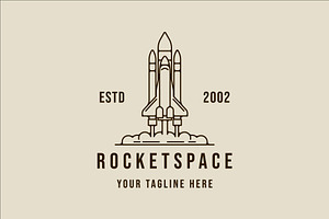 Rocket Space Line Art Simple Vintage