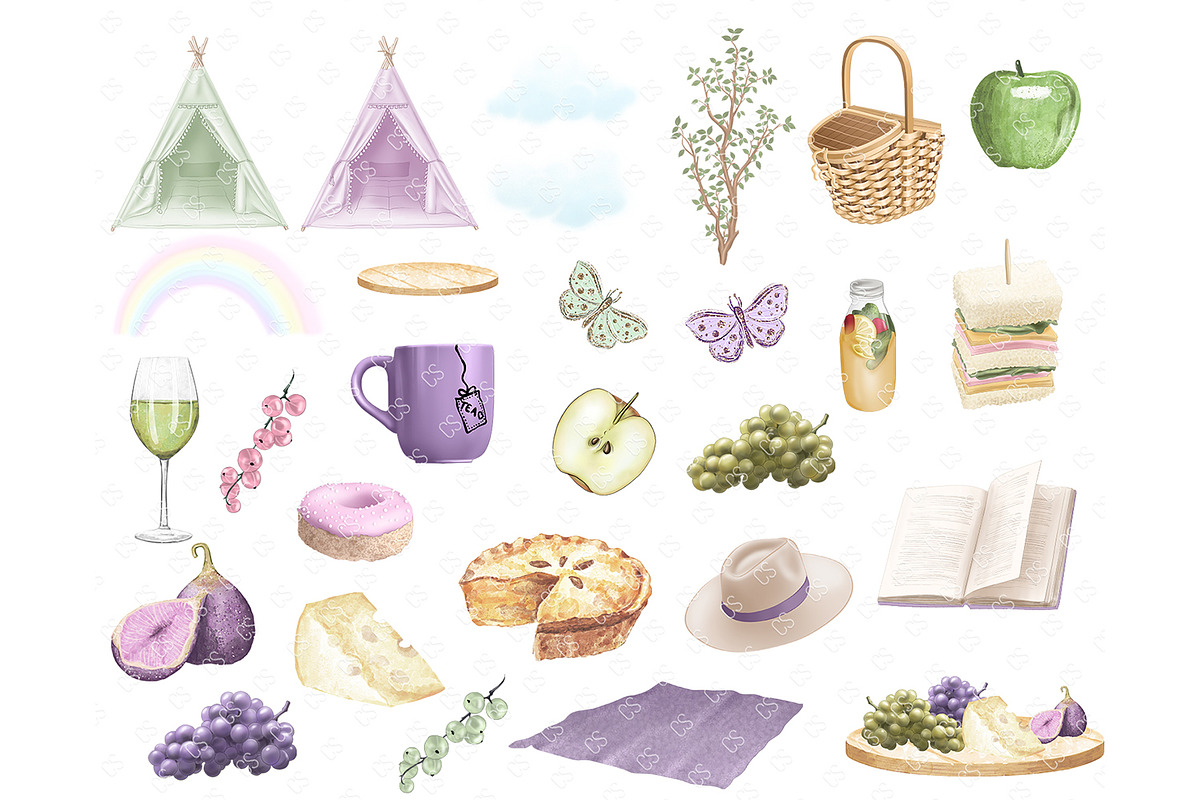 Picnic clipart, spring illustration, a Food Illustration by Collart Studio (Photo 5 of 8)