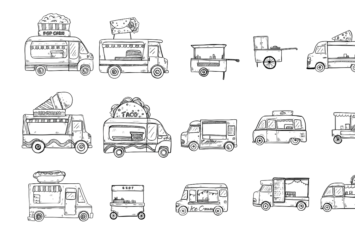 food truck handdrawn collection, an Object Graphic by nikagraphic