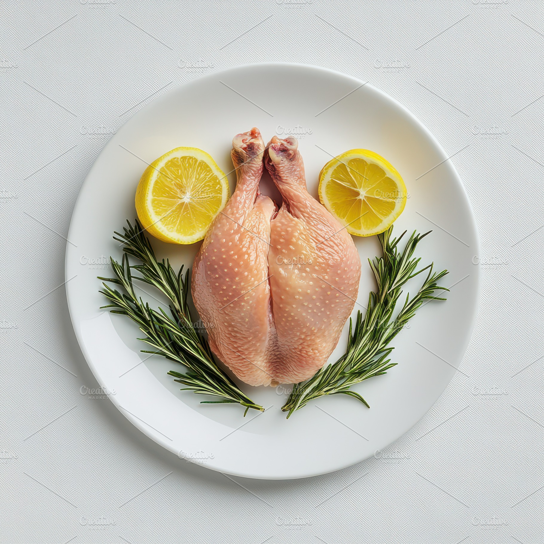 Realistic chicken on white plate wit, a Food & Drink Photo by Pixeness Studio
