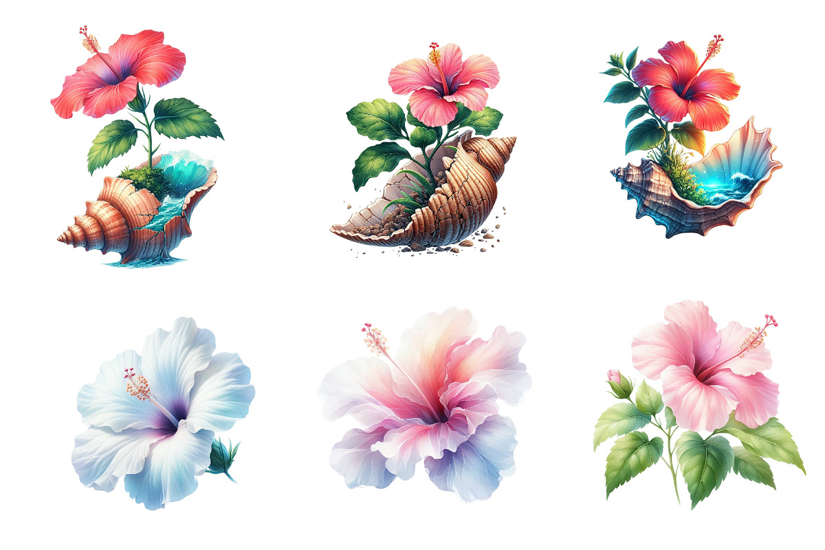 Watercolor Hibiscus Flowers Clipart, an Illustration by CreationArt (Photo 4 of 5)
