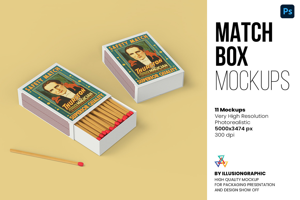 Match Box Mockup - 11 views, a Packaging Mockup by Illusiongraphic (Photo 1 of 19)