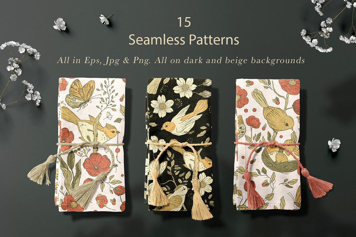 Birds and Flowers Floral Bundle., a Decorative Illustration by Red Ink (Photo 6 of 10)