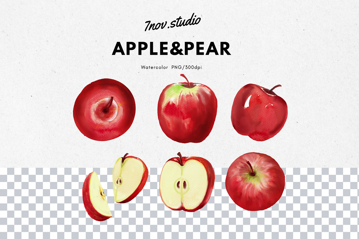 Apple&pear watercolor, an Object Illustration by 7nov.studio (Photo 2 of 3)