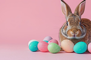 cute bunny with easter eggs, well ph, a Photo by LOGOCREATIVE