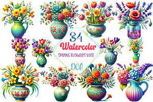 Spring Flowers Vase Clipart, an Illustration by DreamCafeArt