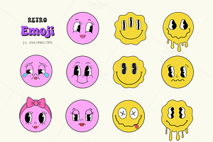 Retro Emoji Pack - 23 SVG/PNG/JPG