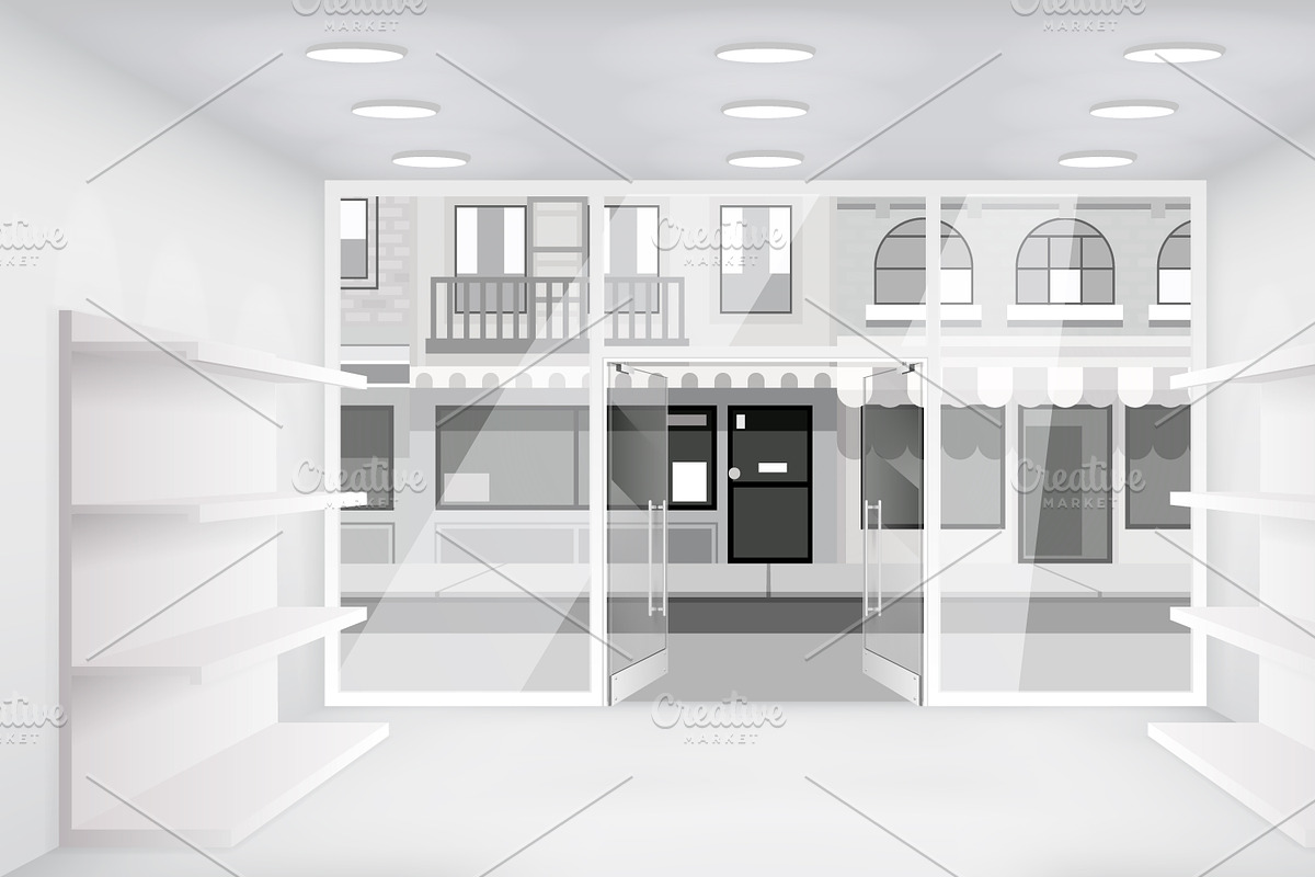 City street open doors store, a Work Illustration by Meiluns shop