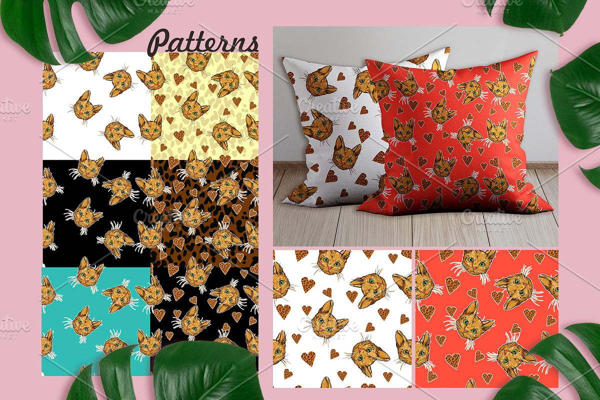 Cat on leopard print background, an Animal Illustration by Sweet_print (Photo 7 of 8)