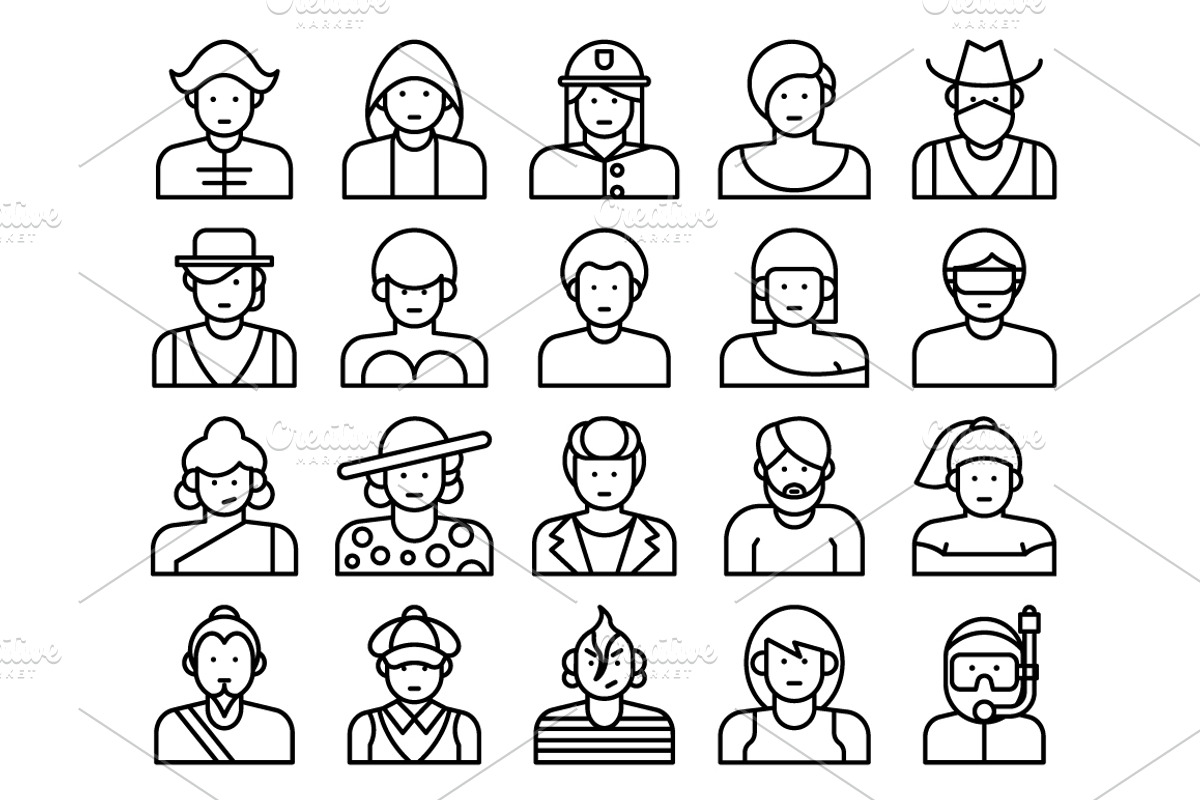 100 Avatar Line Icons, an Outline Icon by Prosymbols