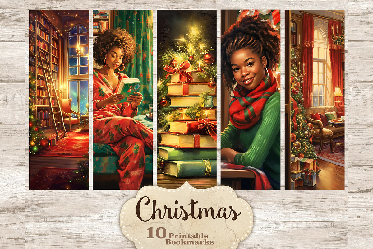 Xmas Printable Bookmarks, a Person Illustration by GlamArtZhanna (Photo 1 of 3)