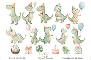 Dino Birthday Watercolor Clipart Set, an Illustration by MockupWizard (Thumbnail 2 of 5)