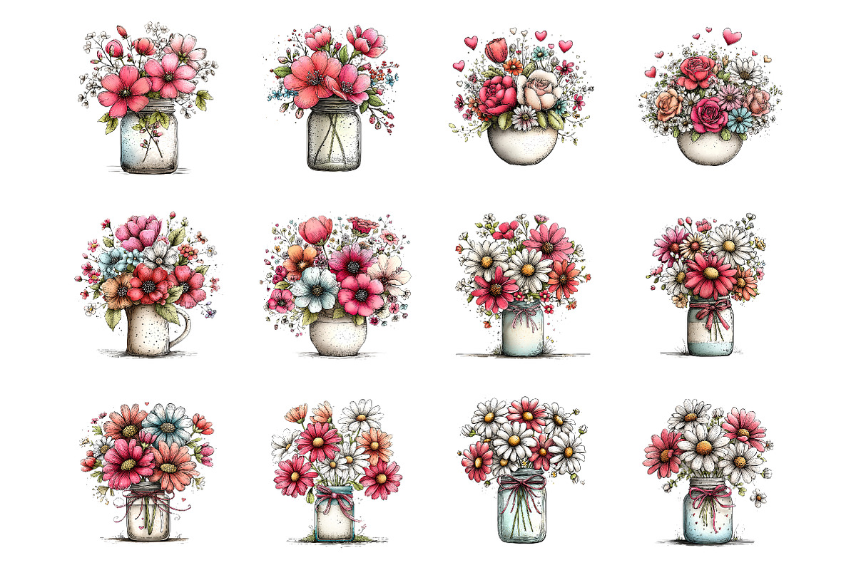 Whimsical flowers spring clipart, an Illustration by SinaCreation (Photo 2 of 11)