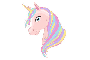 Unicorn head. Magic sweet horse. 
