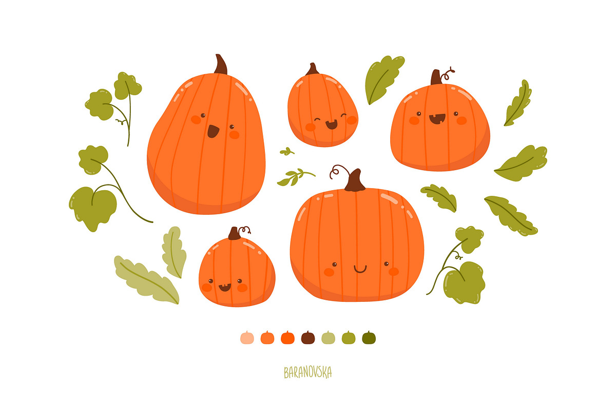 Happy pumpkins. Clipart and patterns, an Illustration by Baranovska (Photo 2 of 7)
