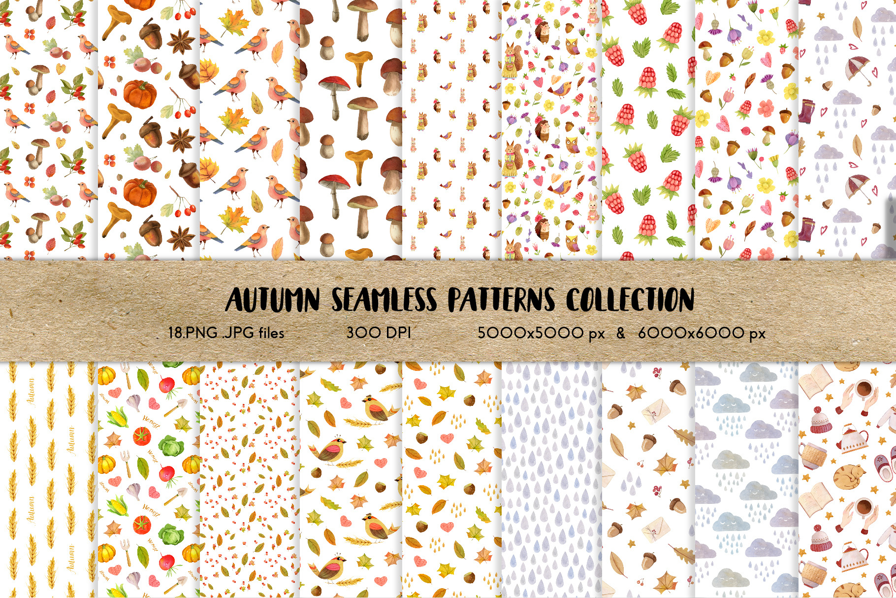 Watercolor Autumn Seamless Patterns, a Pattern Graphic by Julia M ...