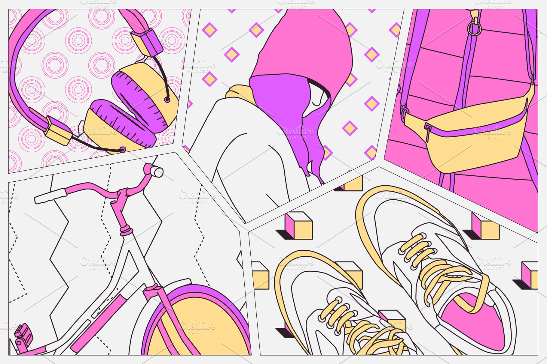 Fashion illustration. Stylish comic collage set. Trendy retro de, a Person Photo by Jenya Porechenskaya