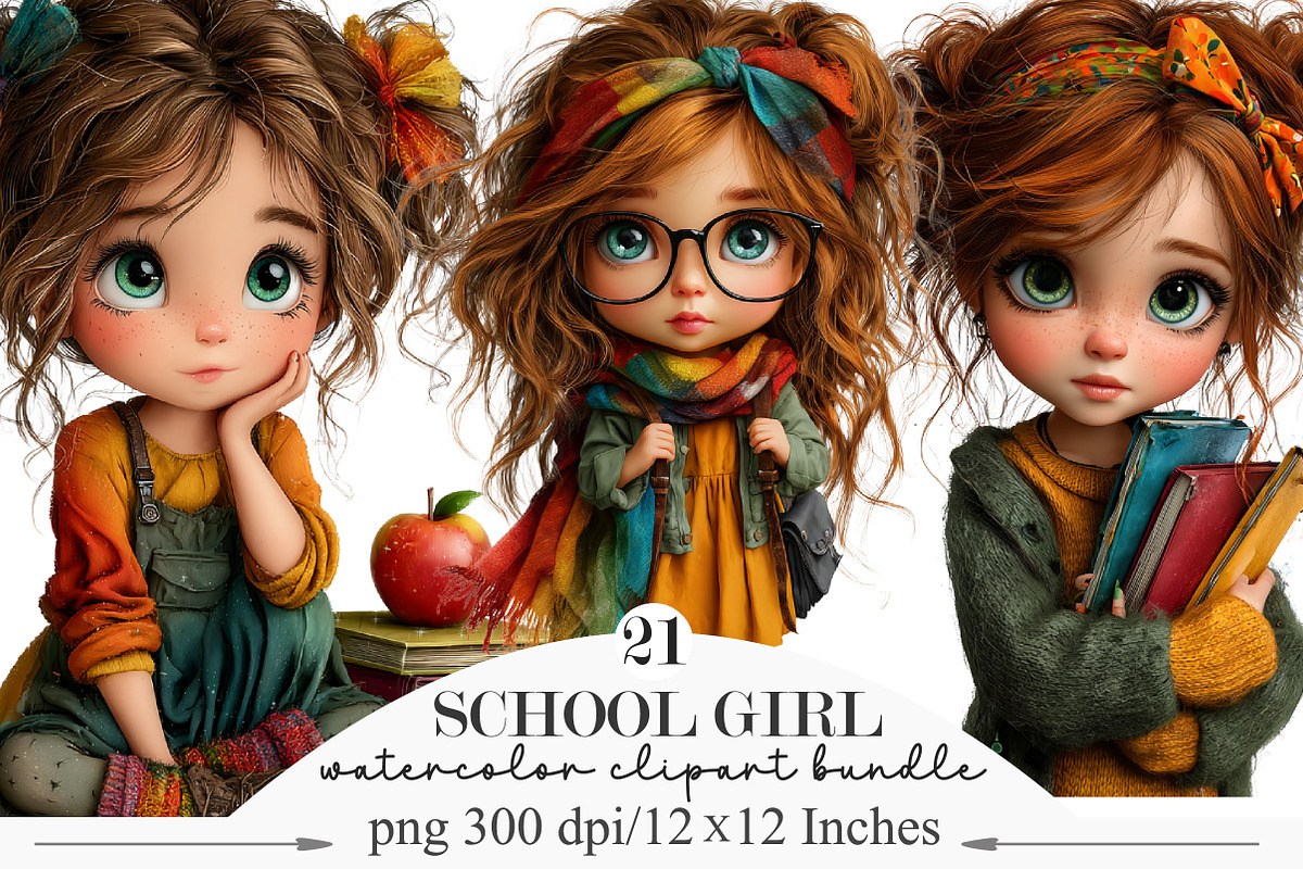 School Girl Whimsical Clipart, a Person Illustration by Designking (Photo 1 of 5)