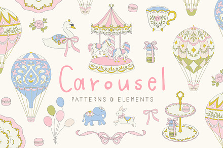Carousel & Balloon patterns, clipart, a Pattern Graphic by Inna Moreva