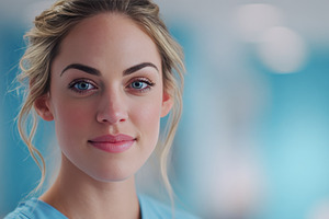 Healthcare worker smiling in clinic, a Photo by Beautiful things