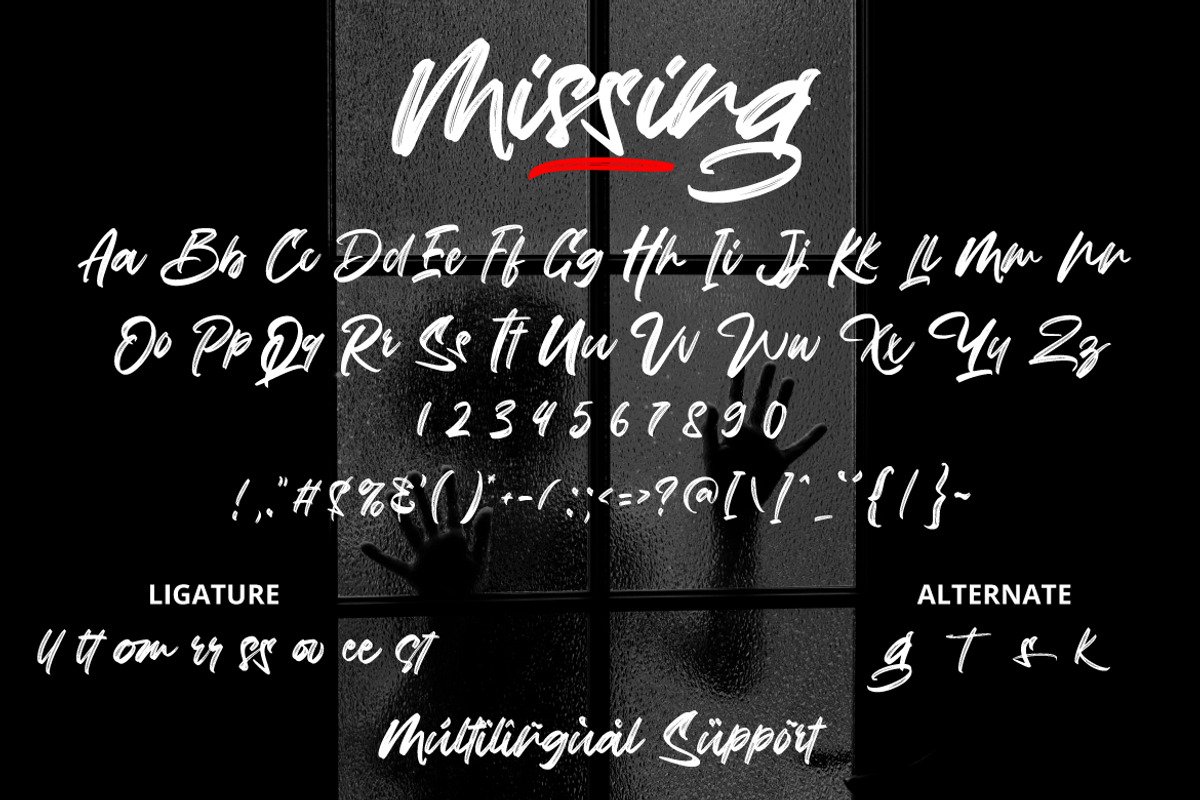 Missing - a Freestyle Brush Font, a Script Font by Vava Aryanto (Photo 9 of 9)