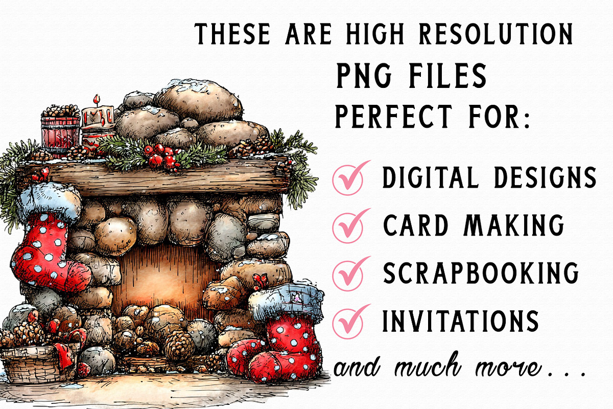 Christmas Fireplace Clipart, an Illustration by Libby Wishes (Photo 7 of 9)