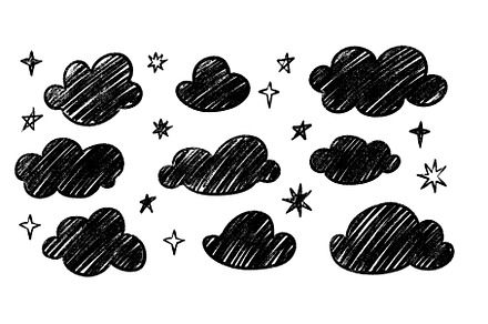 Clouds with stars doodle set -