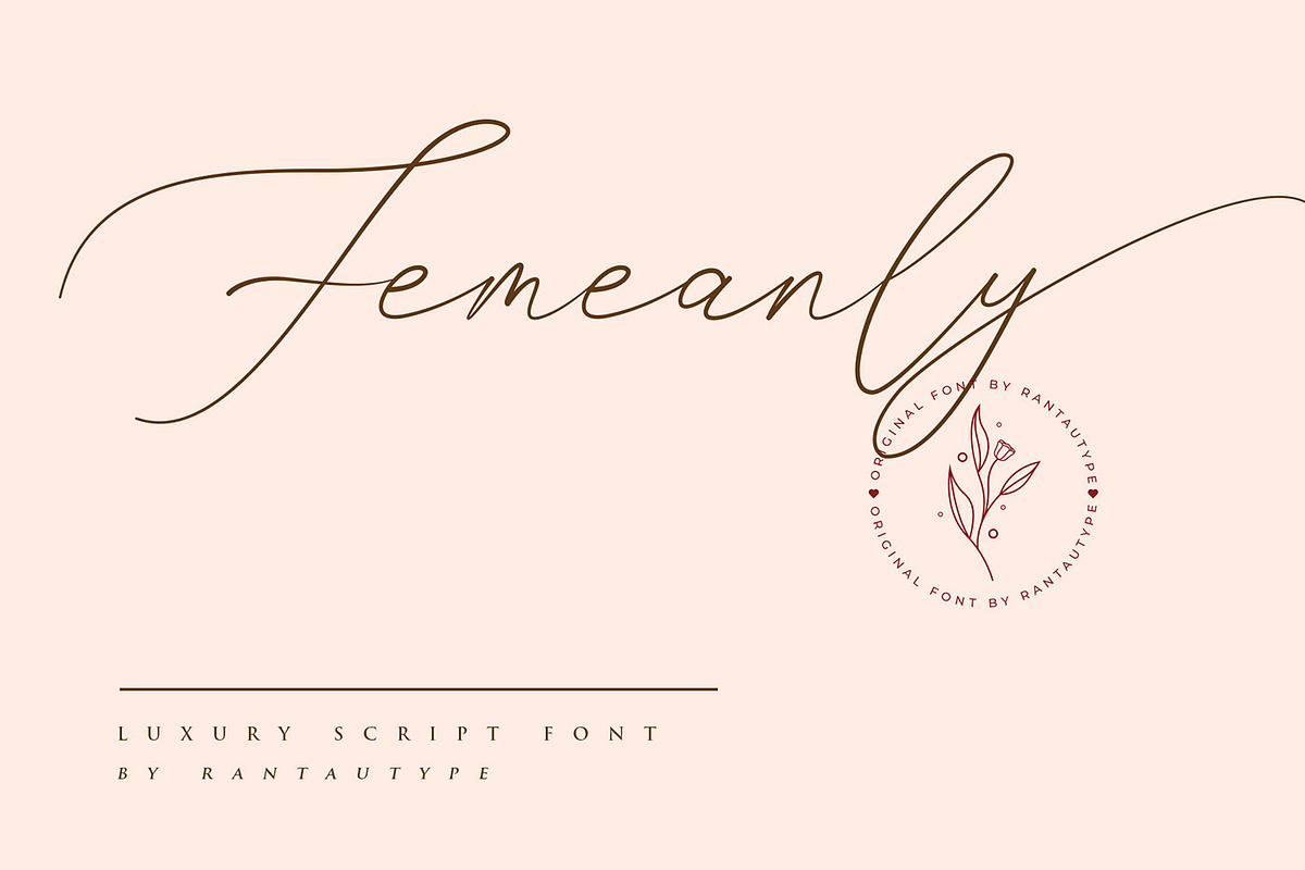 Femeanly - Casual script font, a Script Font by RantautypeStudio (Photo 1 of 13)