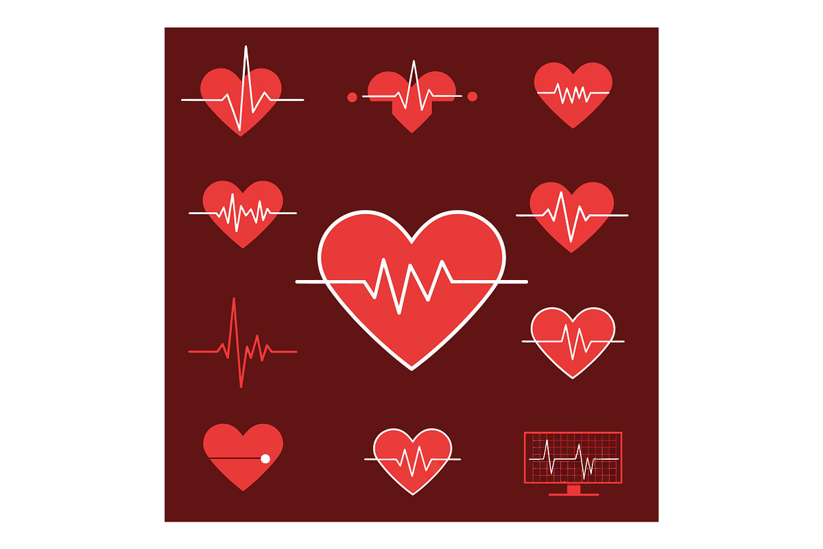 Heartbeat symbols and heart icons in, an Illustration by designvectx