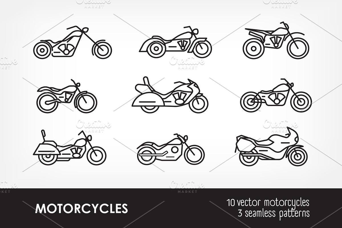 Mototechnics set, seamless patterns, an Object Illustration by Good Studio (Photo 1 of 7)