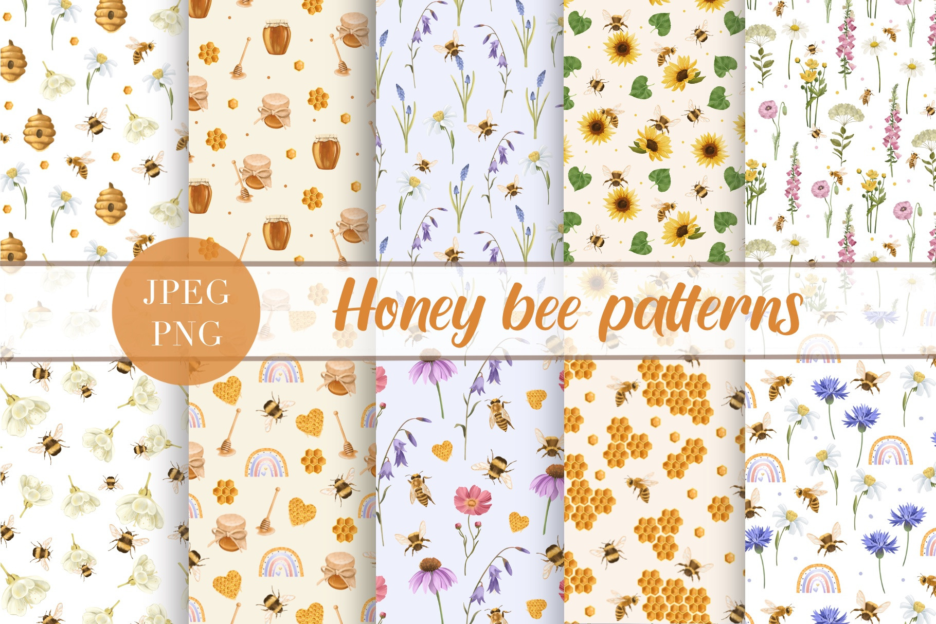 Honey Bee Seamless Patterns, a Pattern Graphic by ArtGiftsStudio